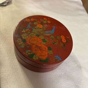 Vintage Japanese Red Lacquerware Round Container and small trays or coasters